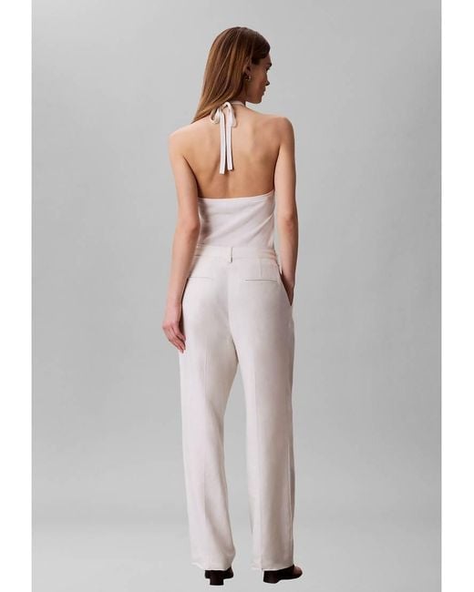 Calvin Klein Gray Linen Blend Wide Leg Trousers