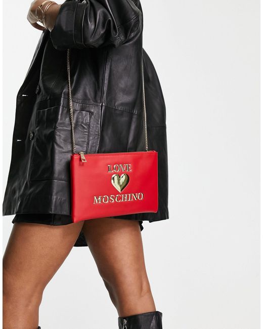 Borsa a tracolla rossa con logo a cuore e zip sulla parte superiore di Love  Moschino in Rosso | Lyst