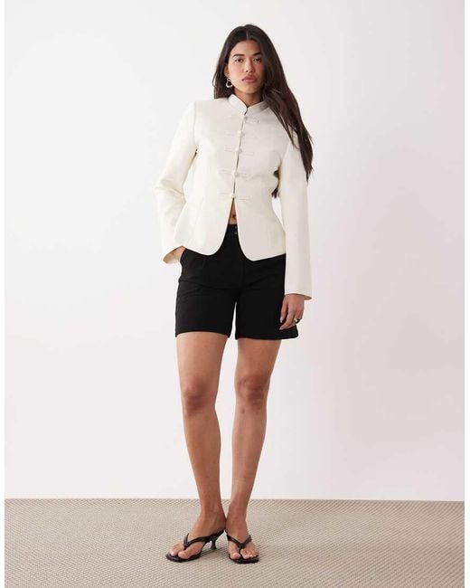 ASOS Natural Cinched Mandarin Collar Blazer