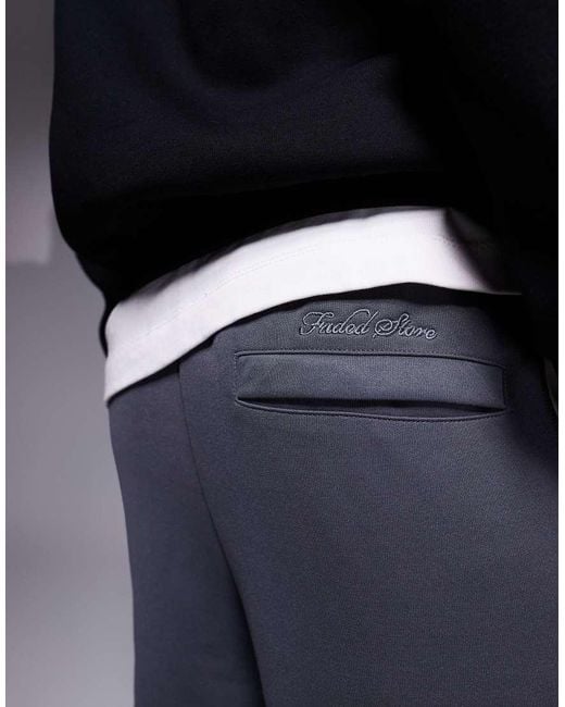 Faded Store Blue Wide Leg Contrast Side Stripe joggers for men