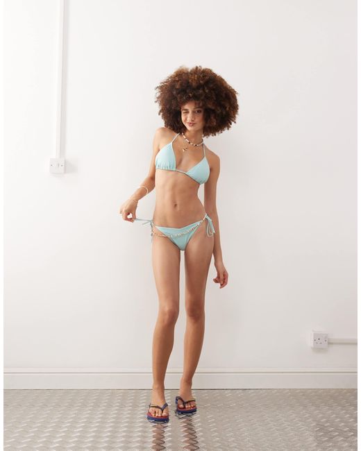 Monki Natural Mix And Match Tie Side Bikini Bottom