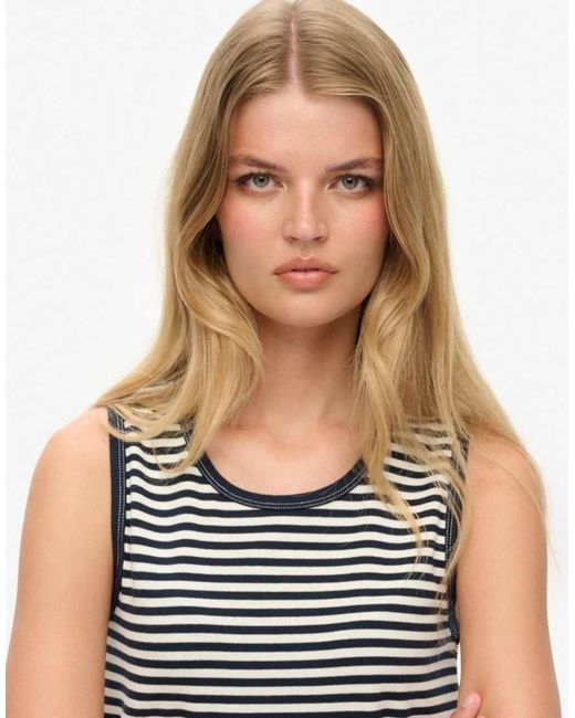 Superdry White Athletic Essentials Jersey Stripe Tank Top