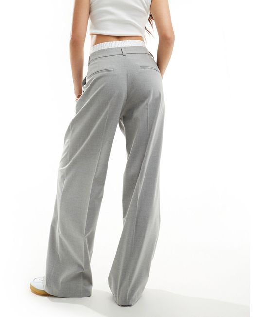Stradivarius Gray Tailored Trouser With Contrast Waistband