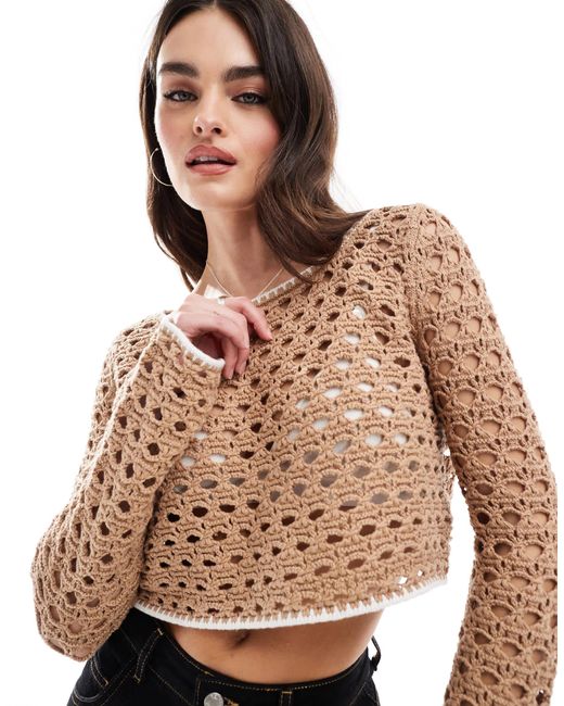 Cotton On Brown Cotton on – schulterfreier pullover aus weitmaschigem strick