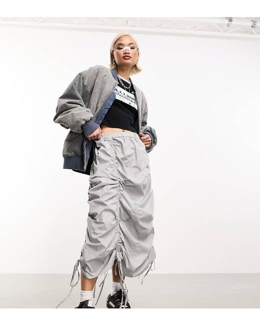 Collusion White Ruched Parachute Midi Skirt