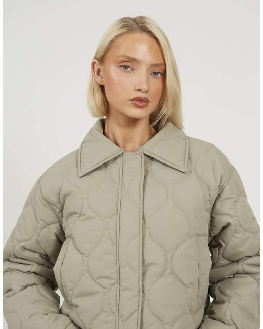 Brave Soul Natural Onion Qulited Jacket With Faux Fur Collar