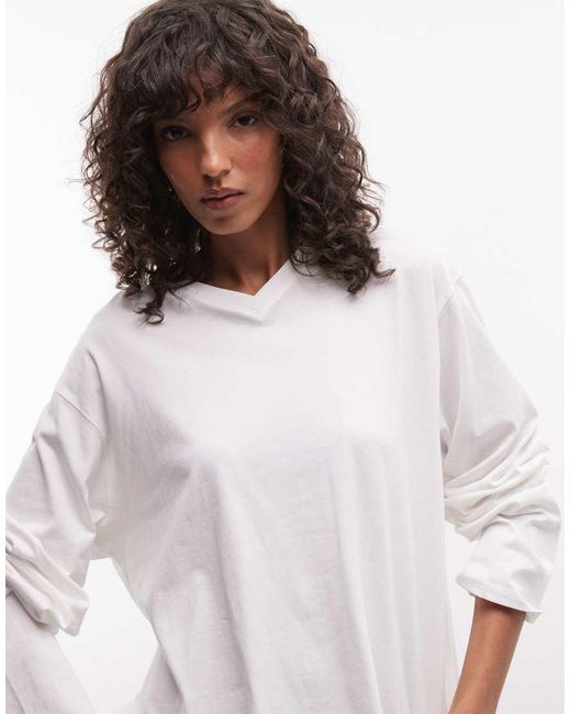 Weekday White Boxy Fit Long Sleeve T-shirt With V-neck