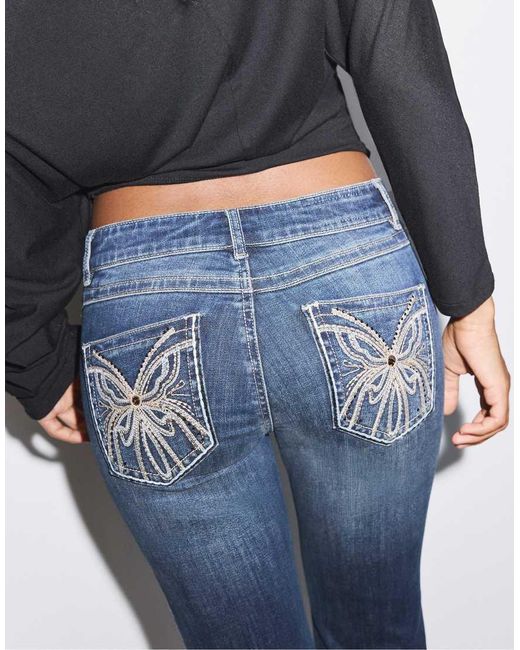 Stradivarius Blue Embroidered Pocket Bell Bottom Jeans