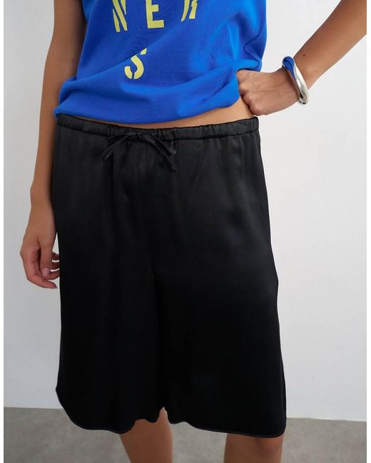 TOPSHOP Blue Satin Longline Bermuda Shorts