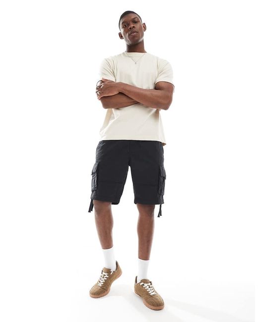 Threadbare Black Woven Cotton Rich Shorts for men