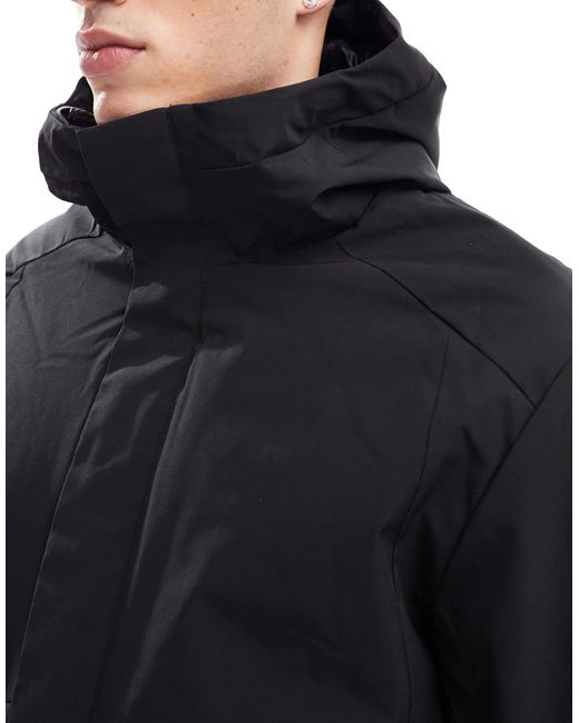 Jack & Jones Black Technical Parka With Padded Lining for men