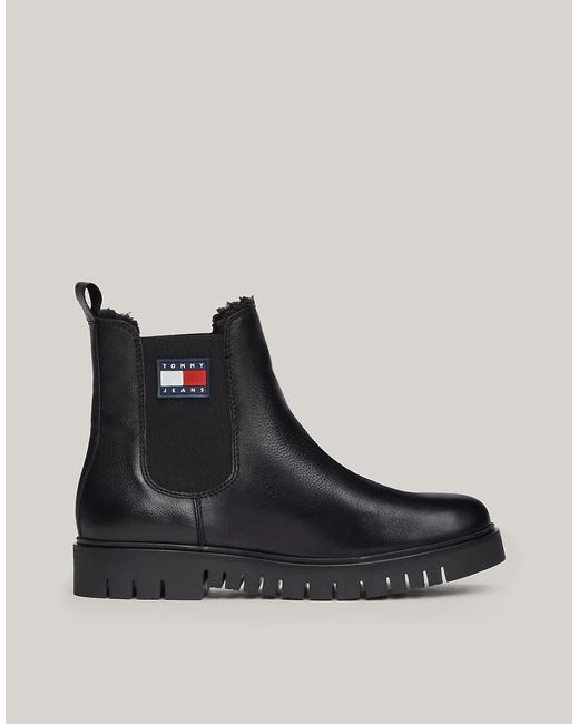 Tommy Hilfiger Black Warm Lined Leather Cleat Chelsea Boots