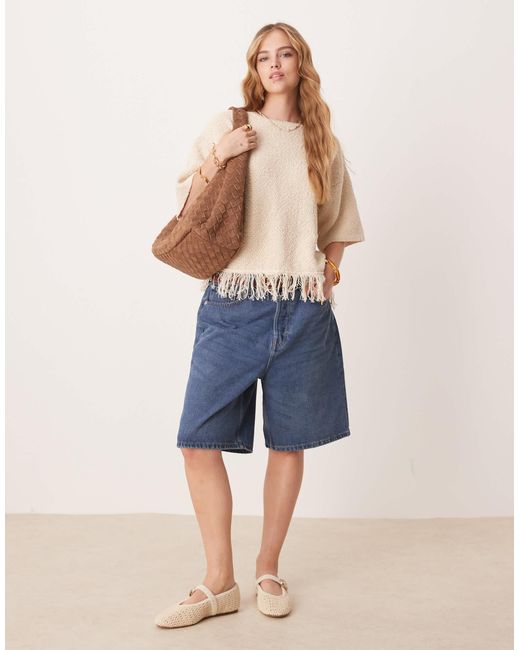 ASOS Blue Premium Textured T-shirt With Fringe Hem