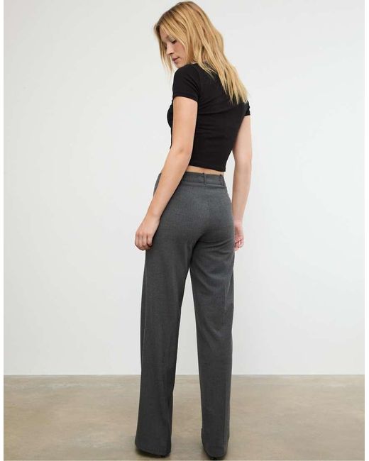 Stradivarius Gray Wide-leg Formal Wear Trousers