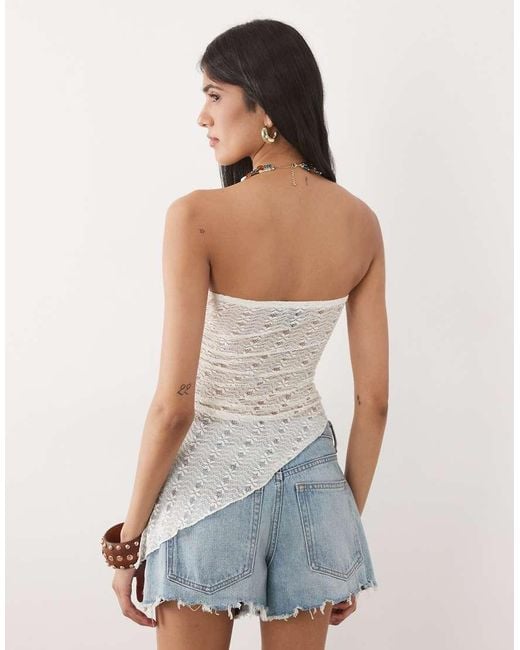 New Look White Lace Asymmetric Hem Bandeau Top