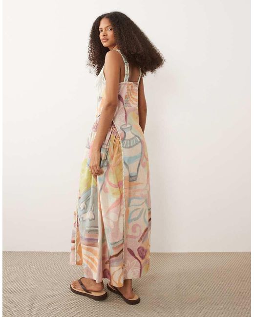 ASOS Natural Square Neck Midi Dress With Sculpted Bust And Contrast Piping