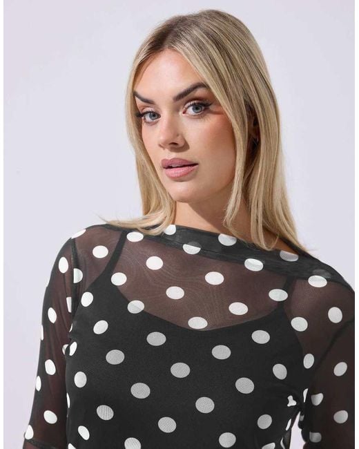 Yours Clothing Black Polka Dot Mesh Top