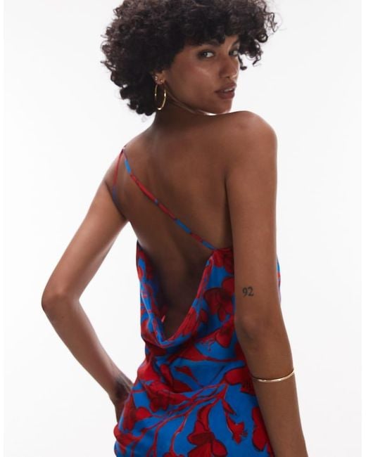 TOPSHOP Blue Asymmetric One Shoulder Open Back Midi Occasion Dress