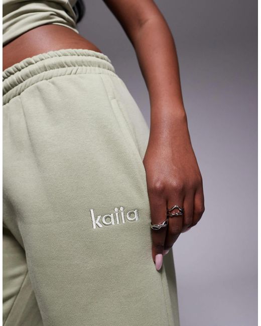 Kaiia Gray Embroidered Logo Wide Leg Sweatpants