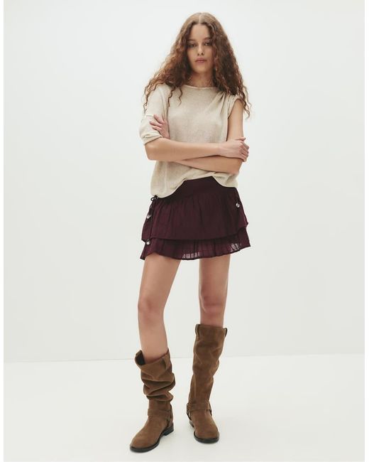 Minigonna Bordeaux Con Volant E Perline di Pull&Bear in Brown
