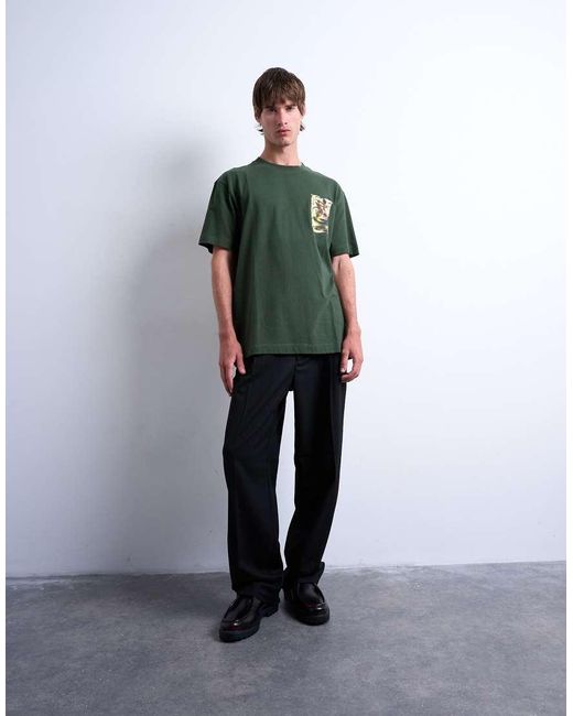 Topman Green Relaxed Fit T-shirt With Front And Back Watercolor Shapes Prints for men