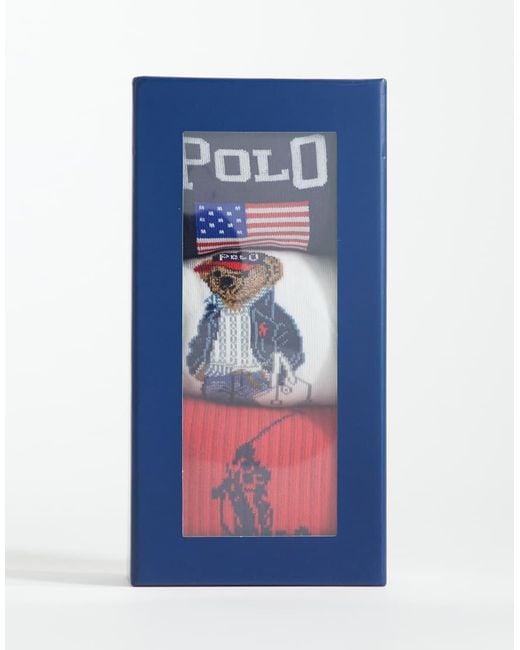 Polo Ralph Lauren Red 3 Pack Bear Socks Gift Box