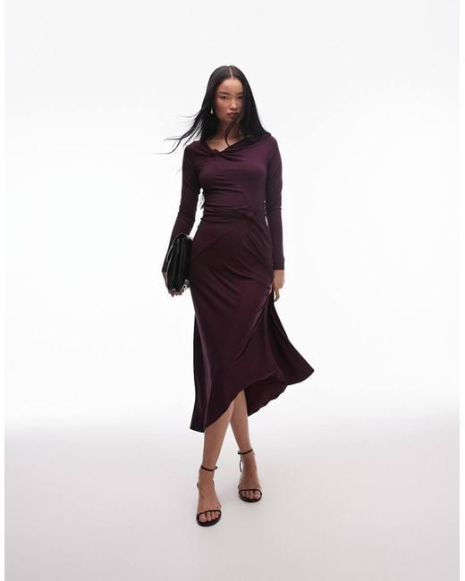 modal open-back long-sleeve mini dress Yara Open-Back Long-Sleeve Mini Dress in Plum