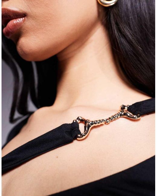 ASOS Black Angel Sleeve Asymmetric Cowl Mini Dress With Hardware Chain