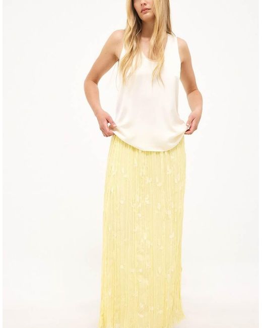 NA-KD Yellow Embroidered Crinkle Maxi Skirt
