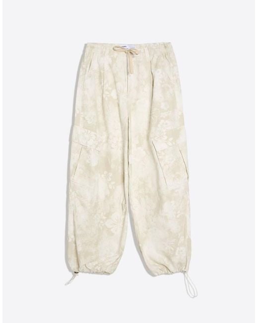Bershka Blue Printed Cargo Trousers
