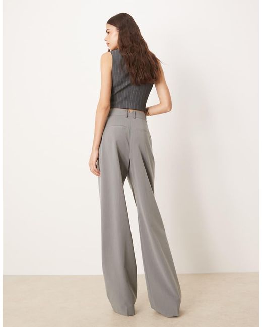 ASOS Gray Tall Tailored Wide Leg Trousers With Pleat Detail