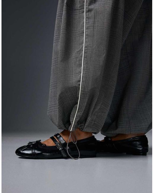 Bershka Gray Checked Pleat Trousers