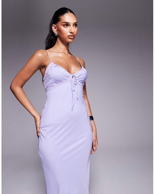 Princess Polly Purple Emily Lace Trim Tie Front Cami Fishtail Maxi Dress