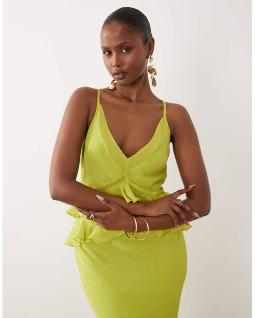 ASOS Green Ruffle Column Cami Maxi Dress
