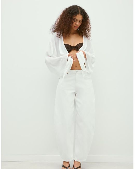 Stradivarius White Flowing Open Blouse