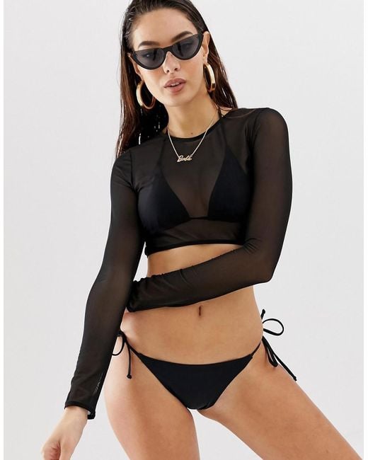 ASOS Mesh Long Sleeve Bikini Top In Black | Lyst