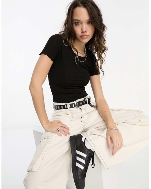 ONLY Black Cropped Lettuce Edge T-Shirt