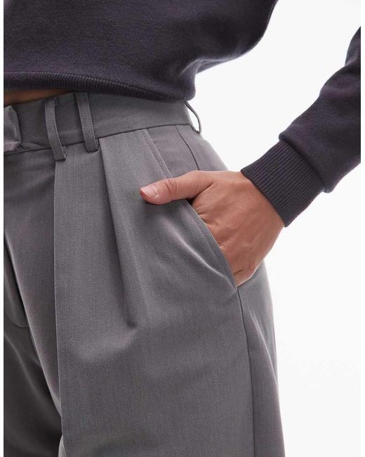 ASOS Gray Tailored Wide Leg Trousers With Pleat Detail