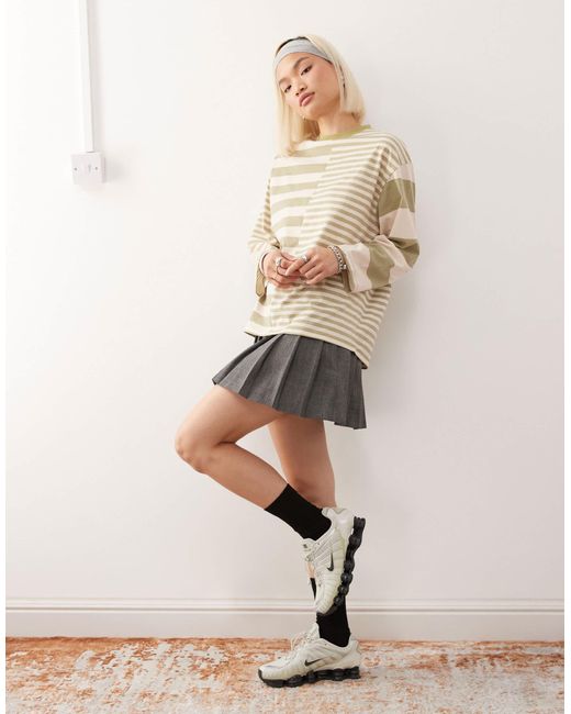 Reclaimed (vintage) Natural Spliced Mixed Stripe Long Sleeve Tee
