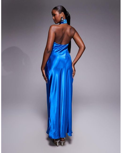 Forever New Blue Satin Knot Halter Neck Maxi Dress