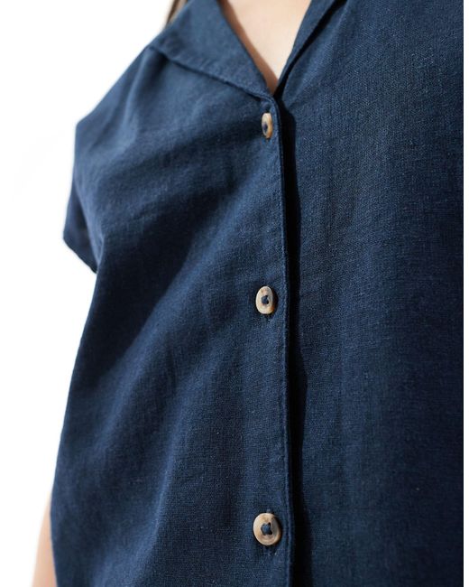 Jdy Blue Short Sleeve Linen Shirt Co-ord