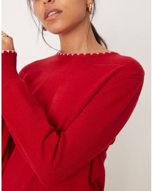 Pull ras Threadbare en coloris Red