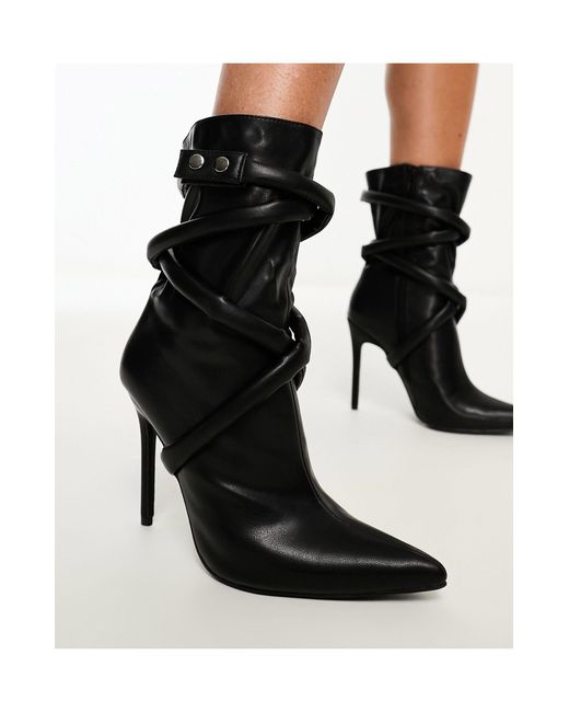 Becca Wide Fit Black Metal Toe Cap Block Heel Ankle Boots | SIMMI London