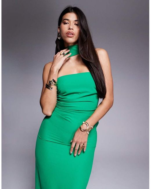 Vesper Green Strapless Maxi Dress With Scarf