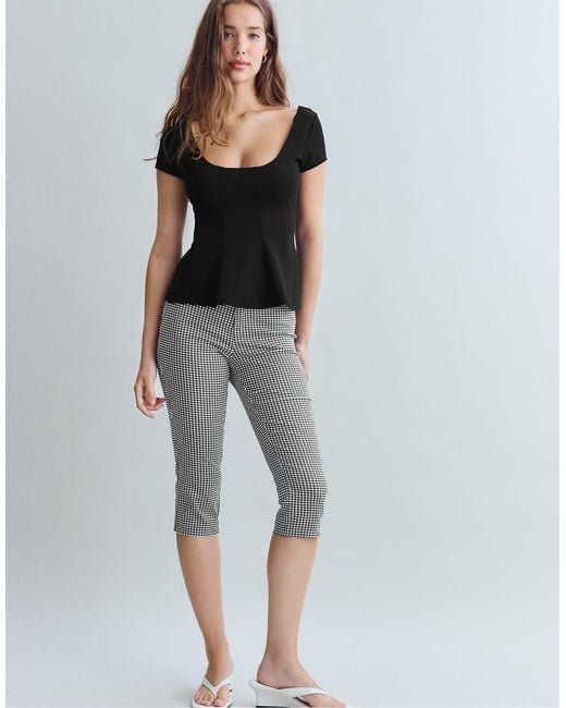 Stradivarius Gray Peplum Mini Sleeve Top