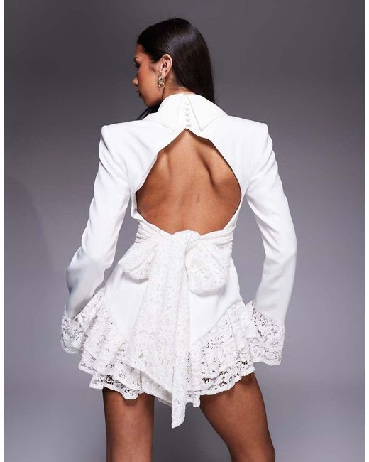 ASOS Gray Tailored Playsuit With Lace Trim Detail