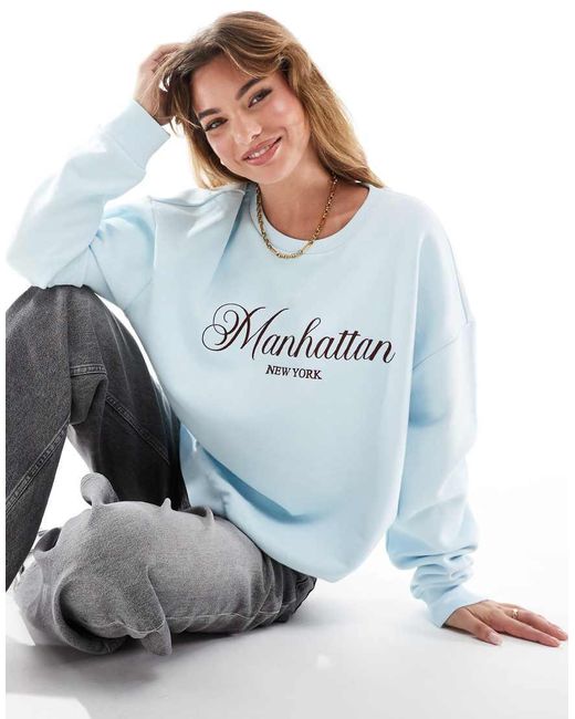 ASOS Blue Manhattan New York Graphic Oversized Sweatshirt