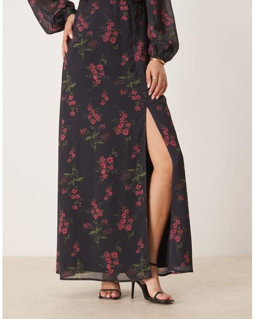 ANAYA Black Floral Faux Wrap Long Sleeve Maxi Dress