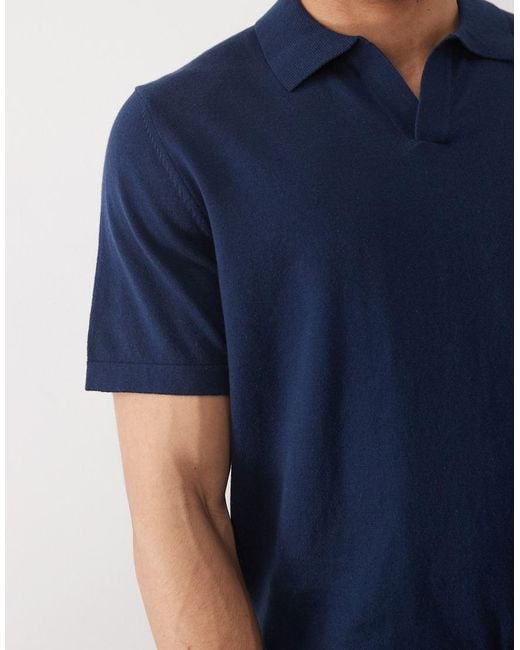 ASOS Blue Essential Relaxed Fine-Knit Notch Polo for men
