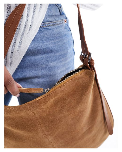ASOS Natural Suede Slouch Double Strap Shoulder Bag